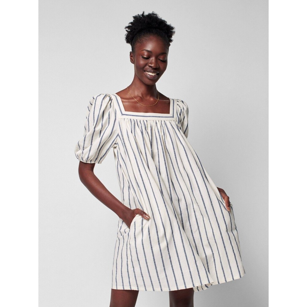 Faherty Phoenix Dress Women's Size Medium Navy Elroy Stripe Cotton Mini Dress